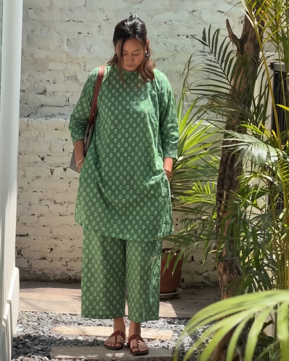 Floral Garden Cotton Co-ord Set | Straight Tunic & Relaxed Trousers