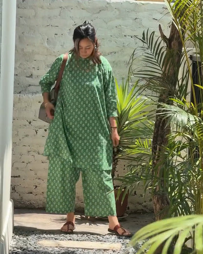 Floral Garden Cotton Co-ord Set | Straight Tunic & Relaxed Trousers