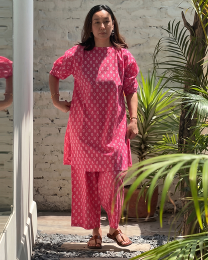 Floral Garden Cotton Co-ord Set | Straight Tunic & Relaxed Trousers