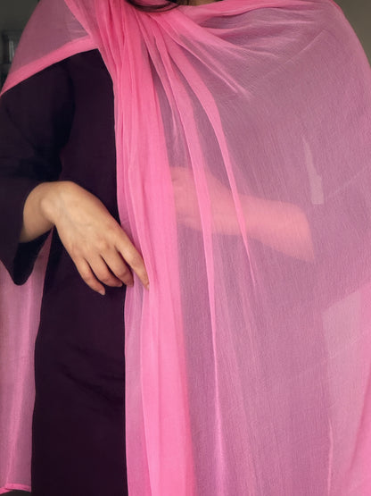 Wine Short Kurta with Blush Farshi & Dupatta | 3-Piece | XS–5XL