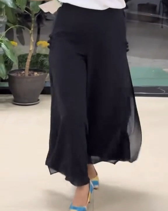 Georgette Wrap-Style Overlay Pants | Side fabric loops | XS–5XL