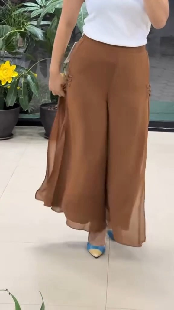 Georgette Wrap-Style Overlay Pants | Side fabric loops | XS–5XL