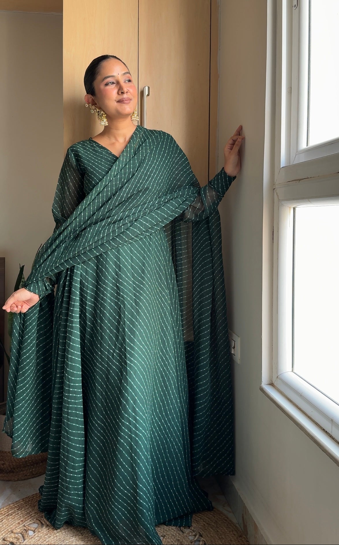 Green Lehriya Print Angrakha Anarkali Set | Georgette | XS–5XL