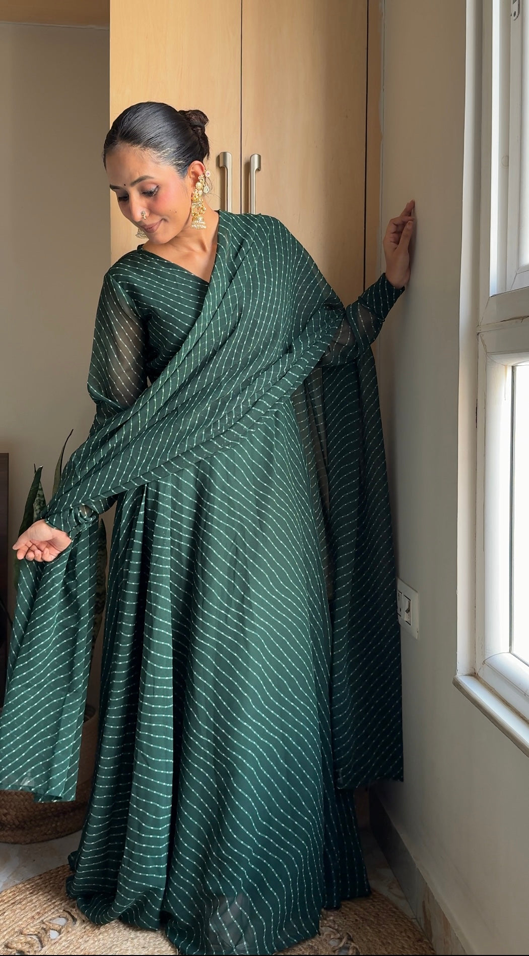 Green Lehriya Print Angrakha Anarkali Set | Georgette | XS–5XL