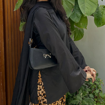 Black Rayon Short Kurti & Animal Print Farshi Set