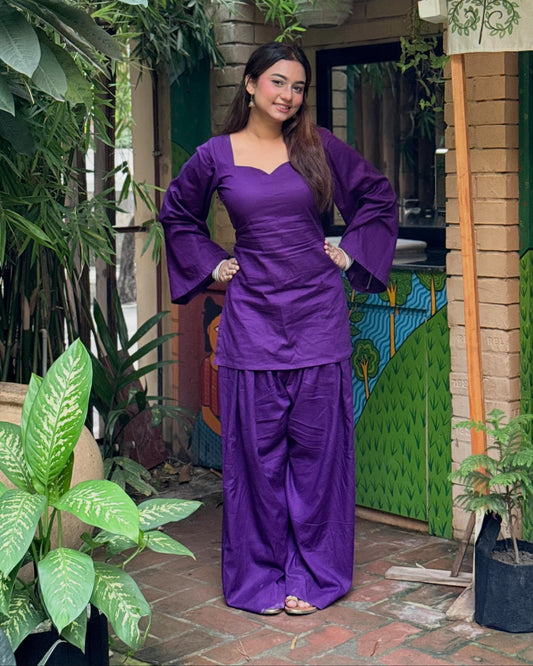 Rayon Corset Back Kurti + Farshi Salwar Set