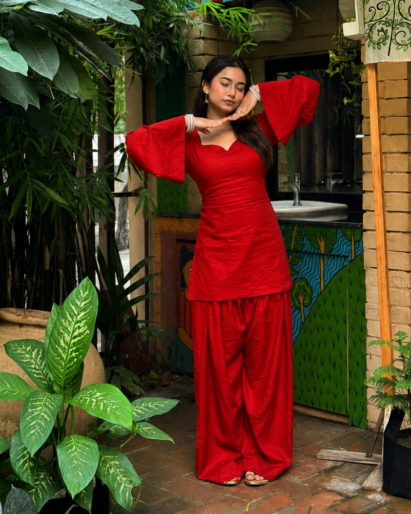 Rayon Corset Back Kurti + Farshi Salwar Set