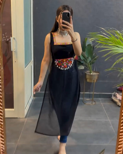 Festive Black Georgette Sleeveless Kurti – Navratri Special