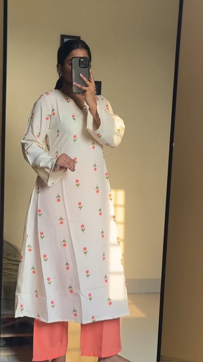 Embroidered V-Neck Rayon A-Line Co-Ord Set with Flared Sleeves
