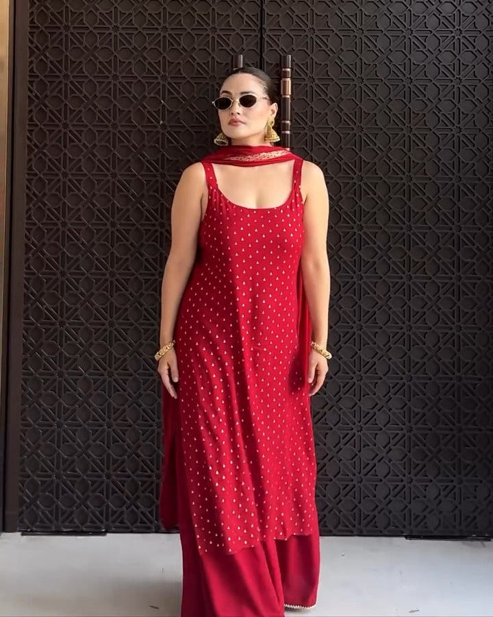 Maroon Radiance Kurta Pant Dupatta Set – Festive Gold Elegance