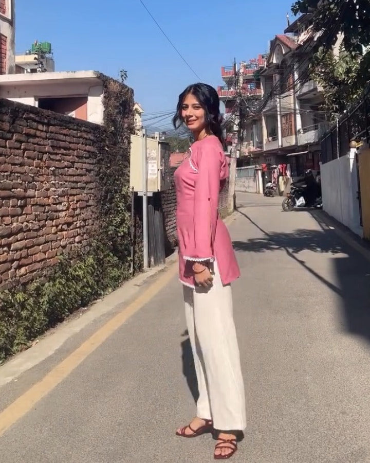 Blush Pink 2-in-1 Convertible Rayon Kurti Set with Corset Back