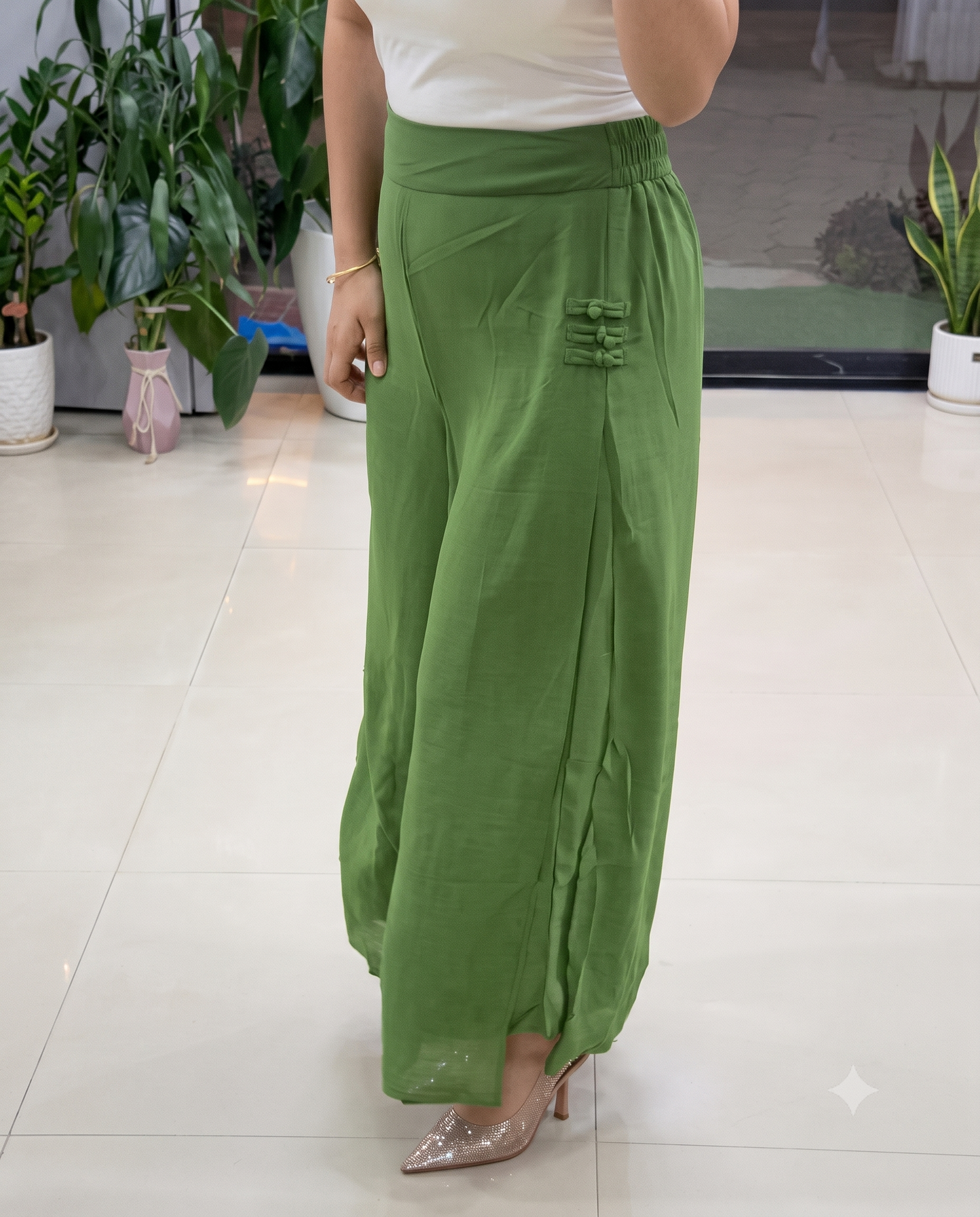 Georgette Wrap-Style Overlay Pants | Side Buttons | XS–5XL